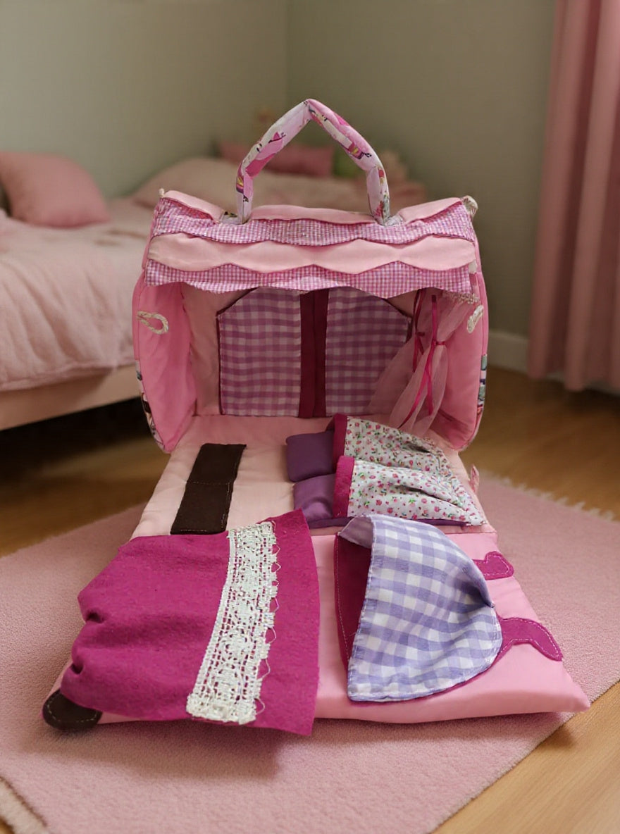 BOLSO CASITA GLOBO PINK  CUADROS