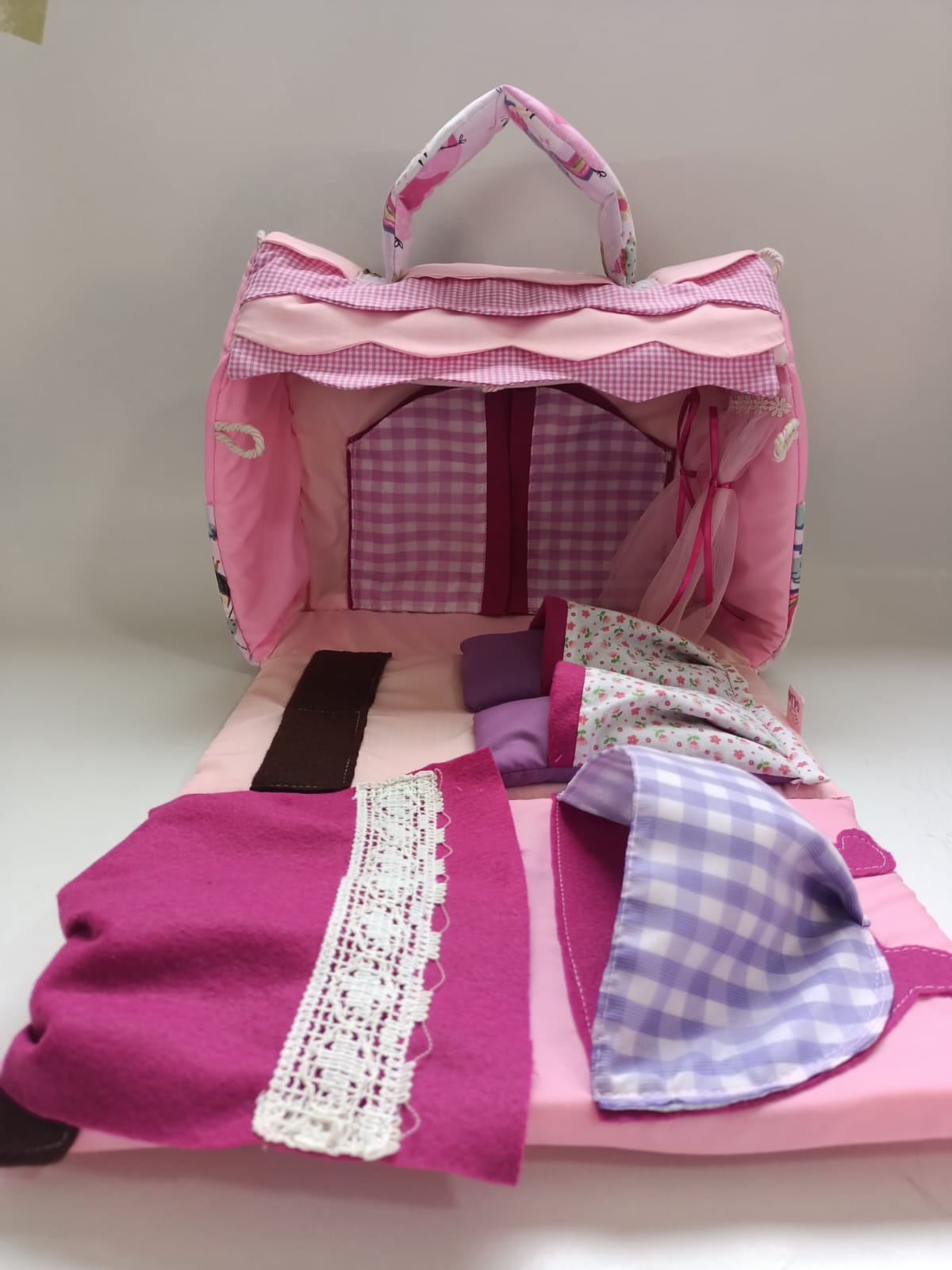 BOLSO CASITA GLOBO PINK  CUADROS